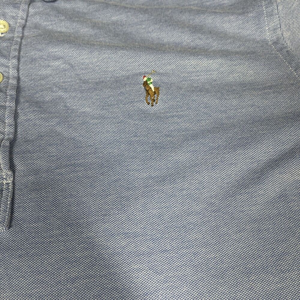 Ralph Lauren Mens Golf Shirt XL Solid Blue‎ Knit Oxford Short Sleeve Classic - Picture 2 of 8